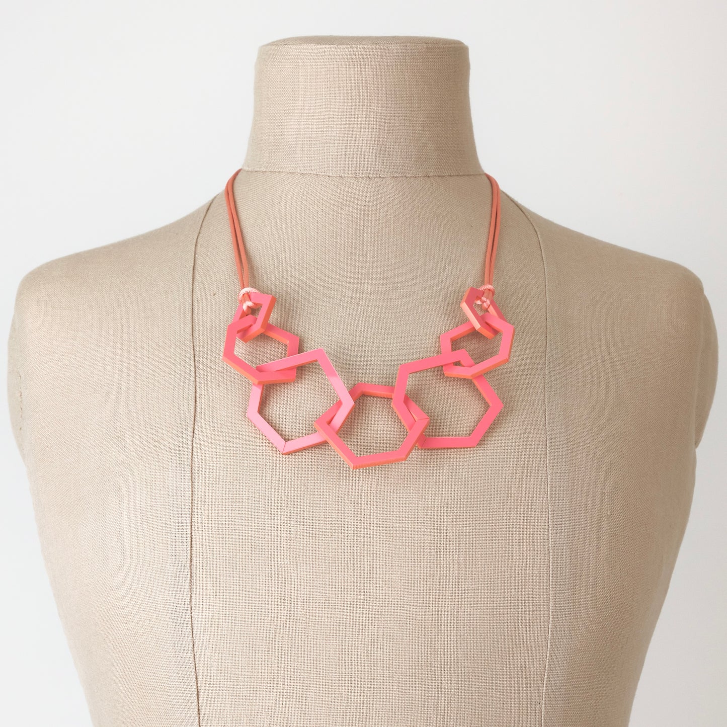 Coral Pink Geometric Acrylic Link Necklace