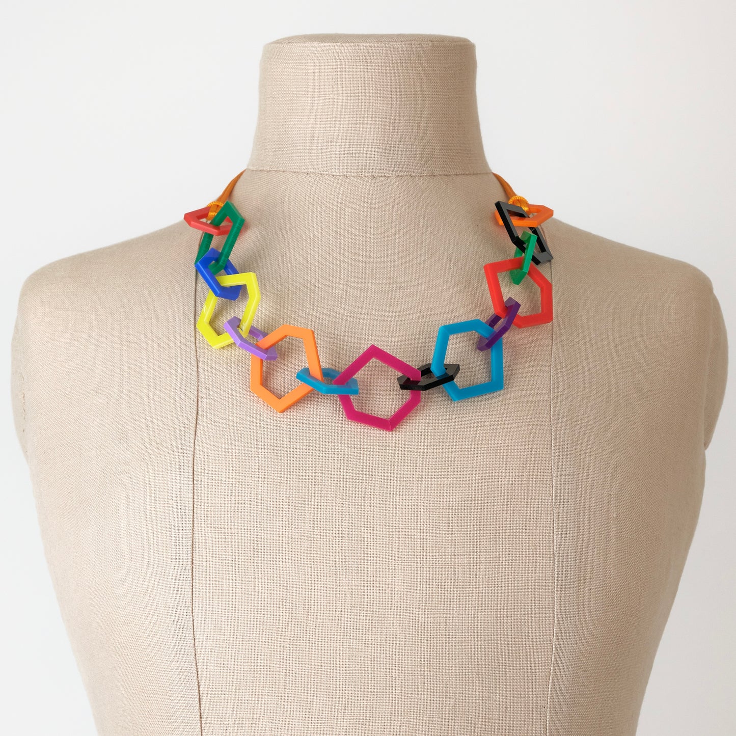 Rainbow Geometric Acrylic Chain Necklace.