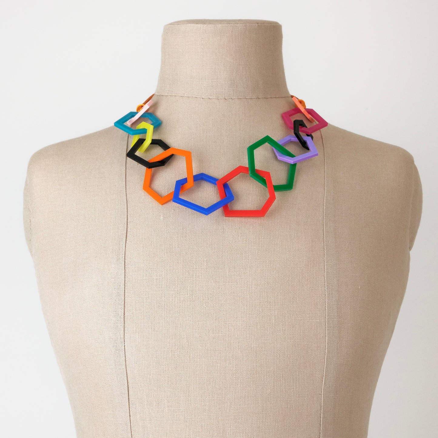 Rainbow Colour Geometric Statement Acrylic Necklace.