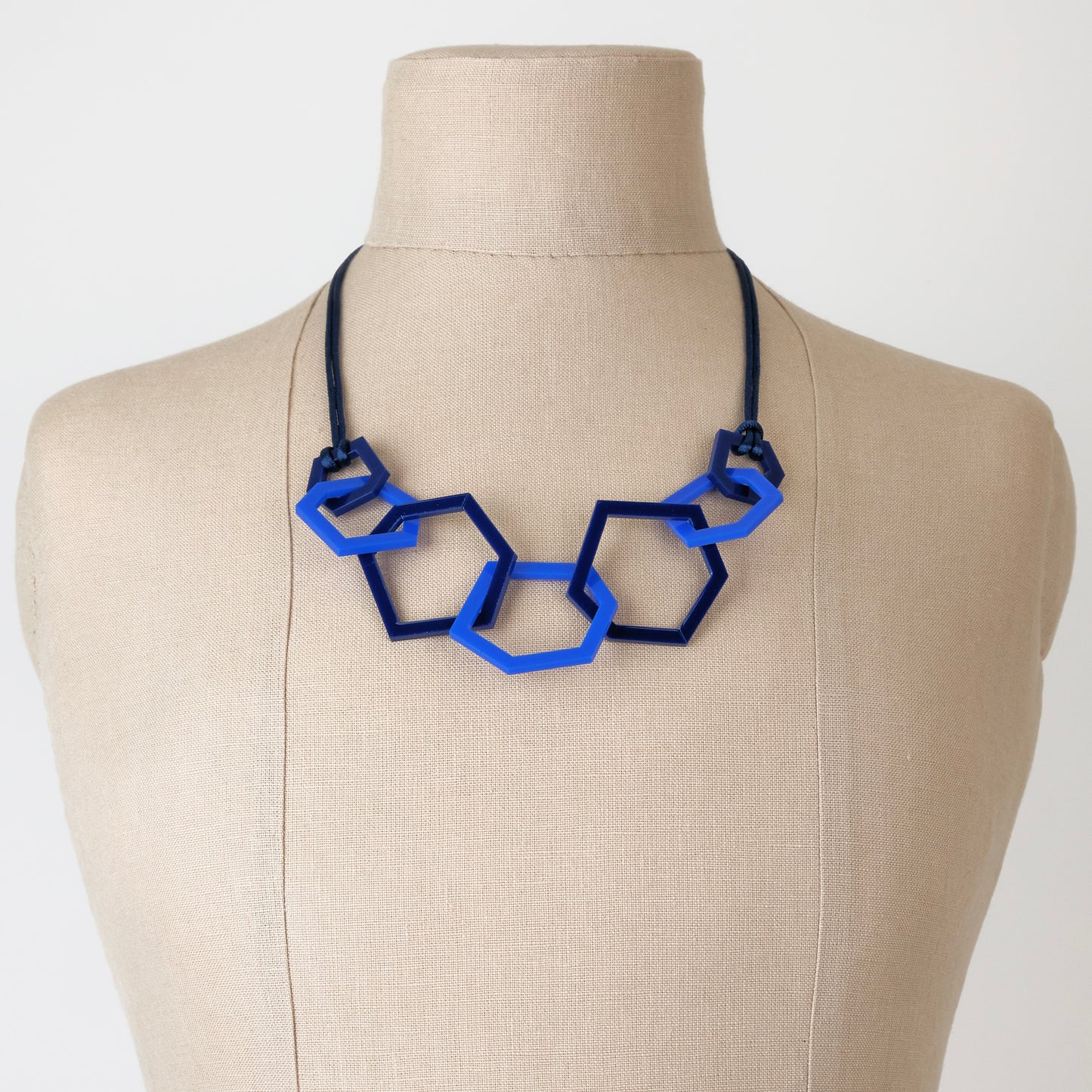 Navy and Royal Blue Hexagon Acrylic Necklace. (Copy) (Copy)