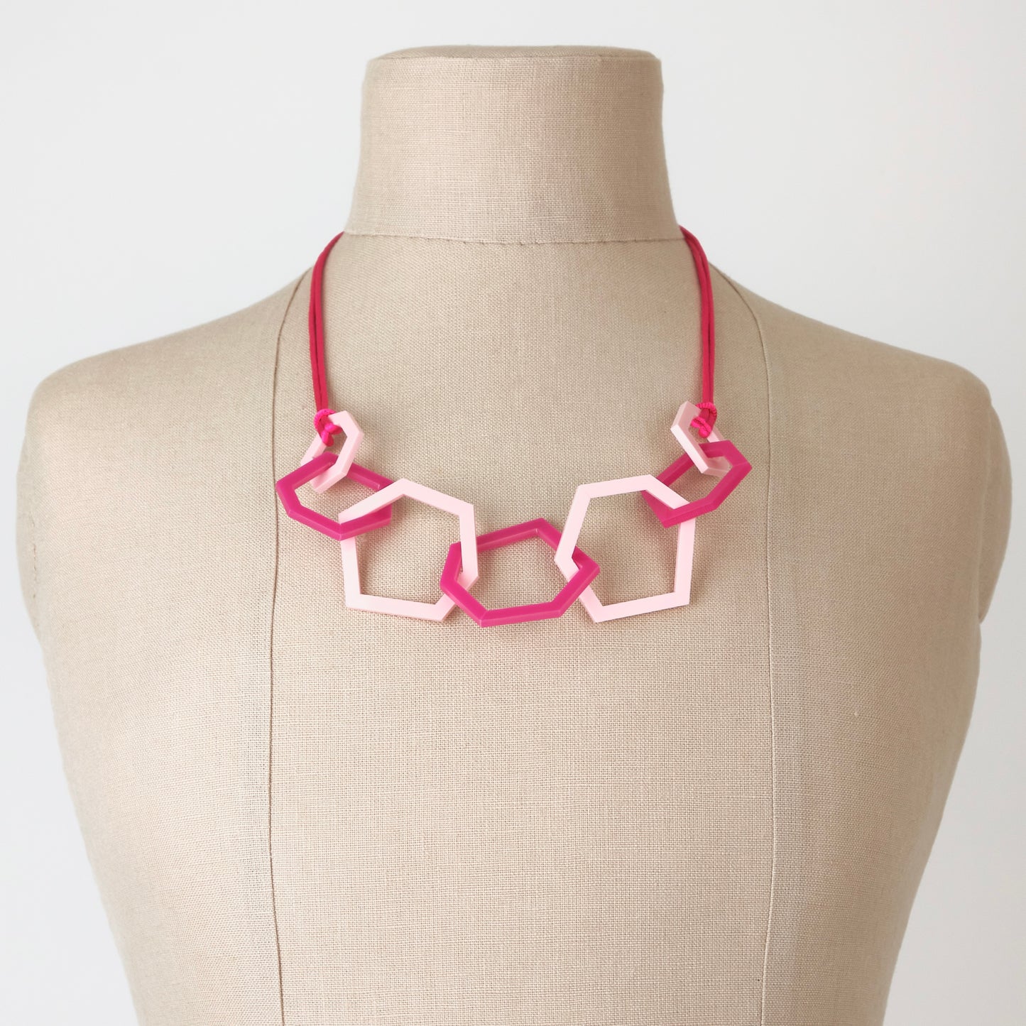 Pale Pink and Fuchsia Pink Hexagon Acrylic Necklace. (Copy)