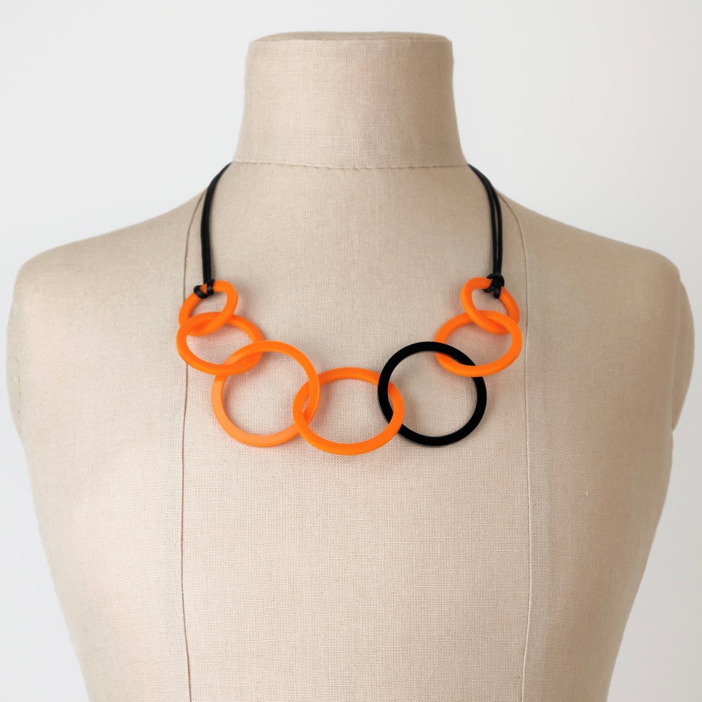 Bright Orange and Black Acrylic Circle Necklace. (Copy)