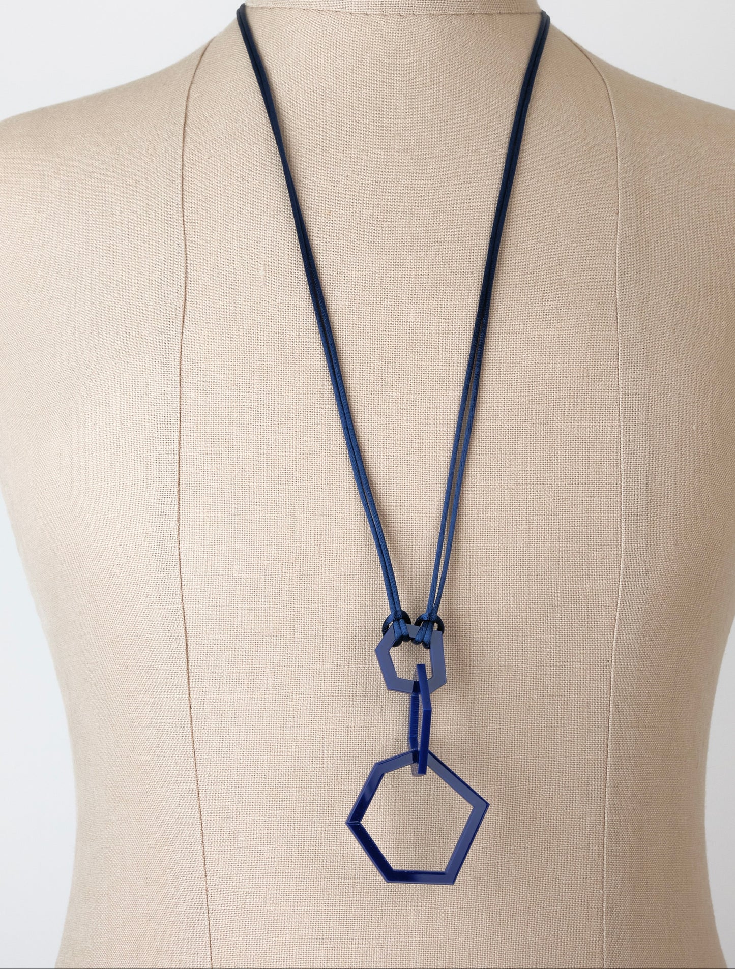 Navy Blue Acrylic Hexagon Pendant Necklace.