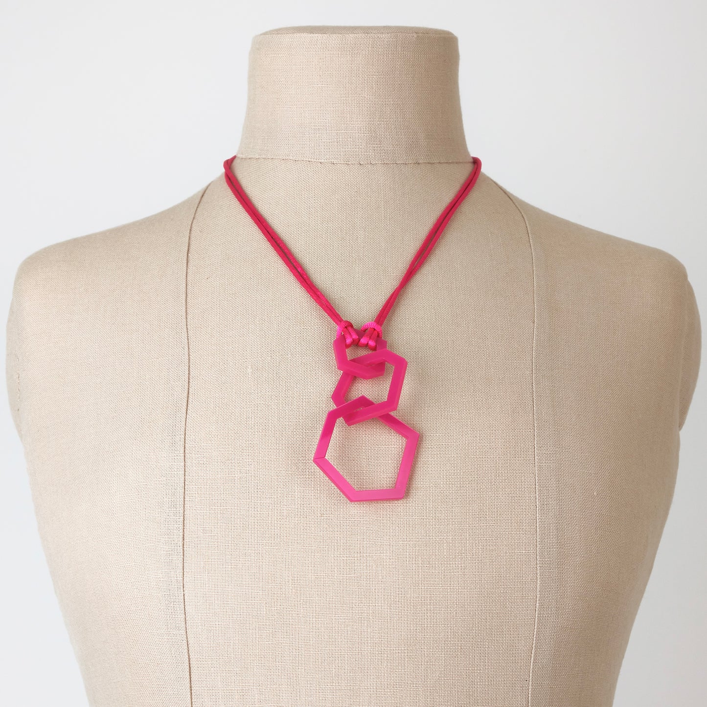 Fuchsia Pink Acrylic Hexagon Pendant Necklace
