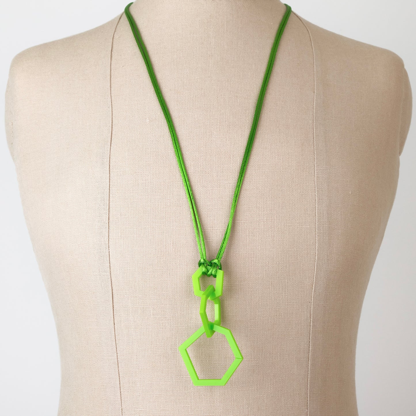 Lime Green Acrylic Hexagon Pendant Necklace.