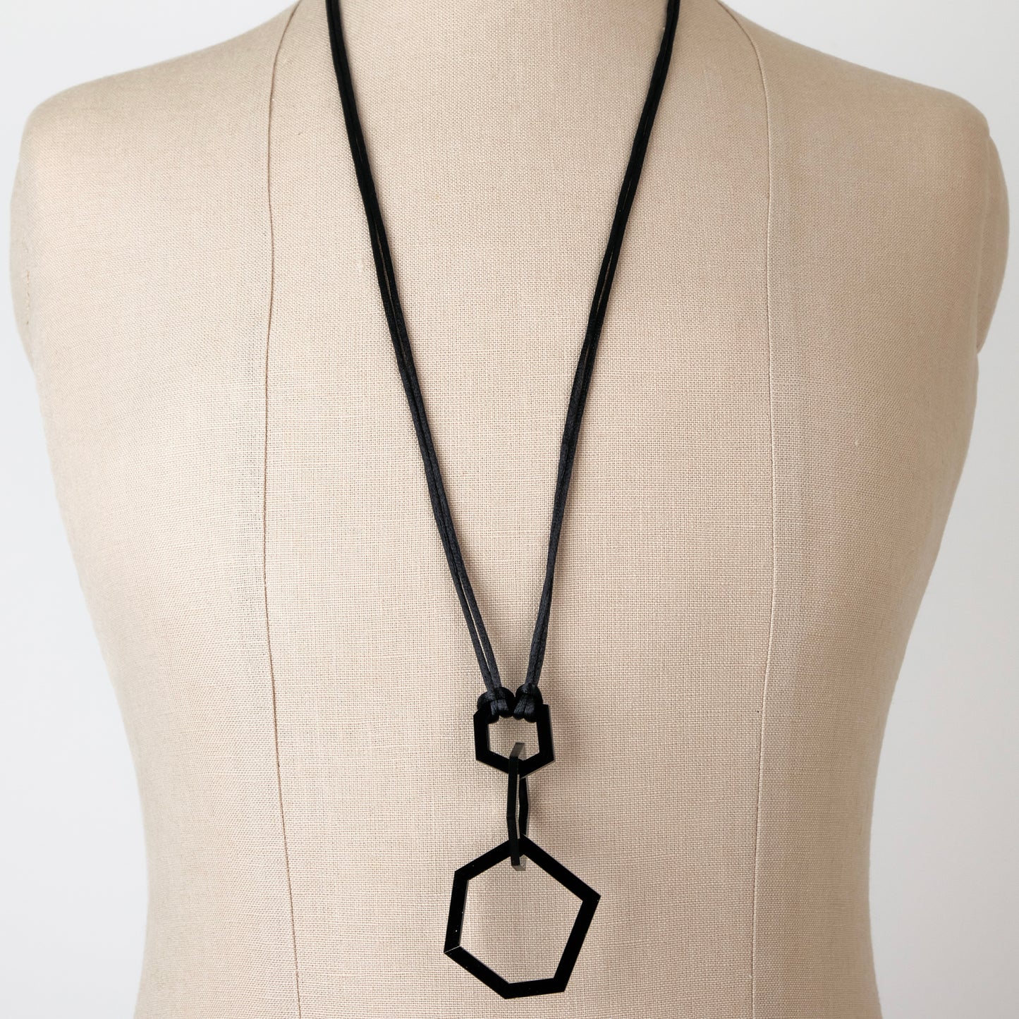 Black Acrylic Hexagon Pendant Necklace.