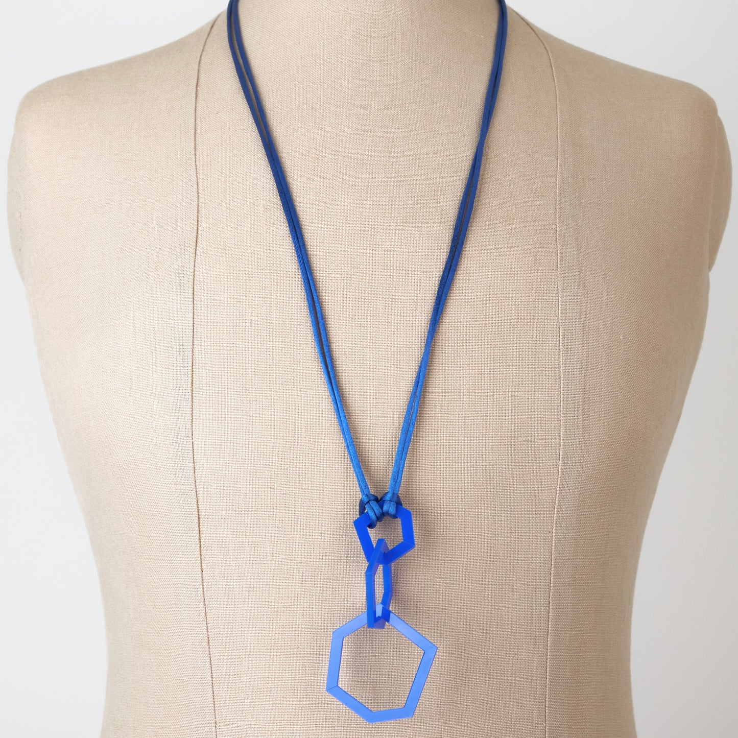 Royal Blue Acrylic Hexagon Pendant Necklace.