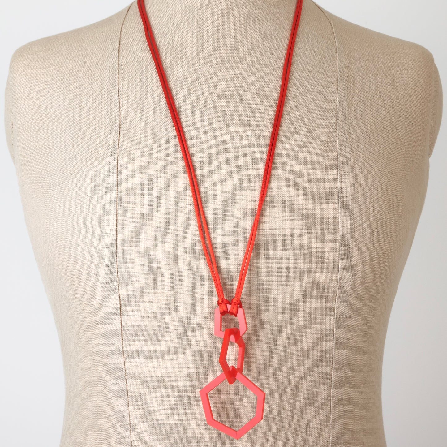 Red Acrylic Hexagon Pendant Necklace.