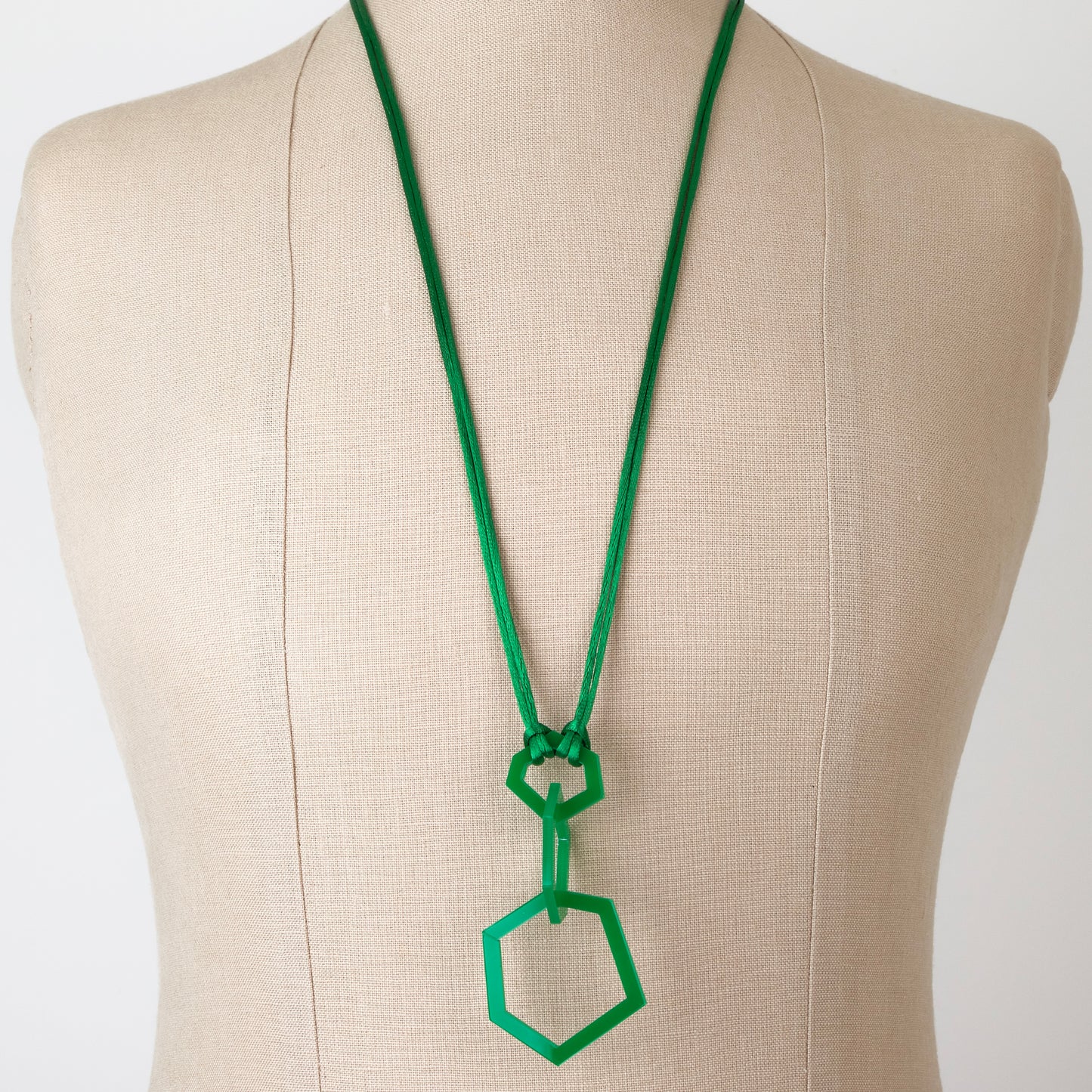 Green Acrylic Hexagon Pendant Necklace.