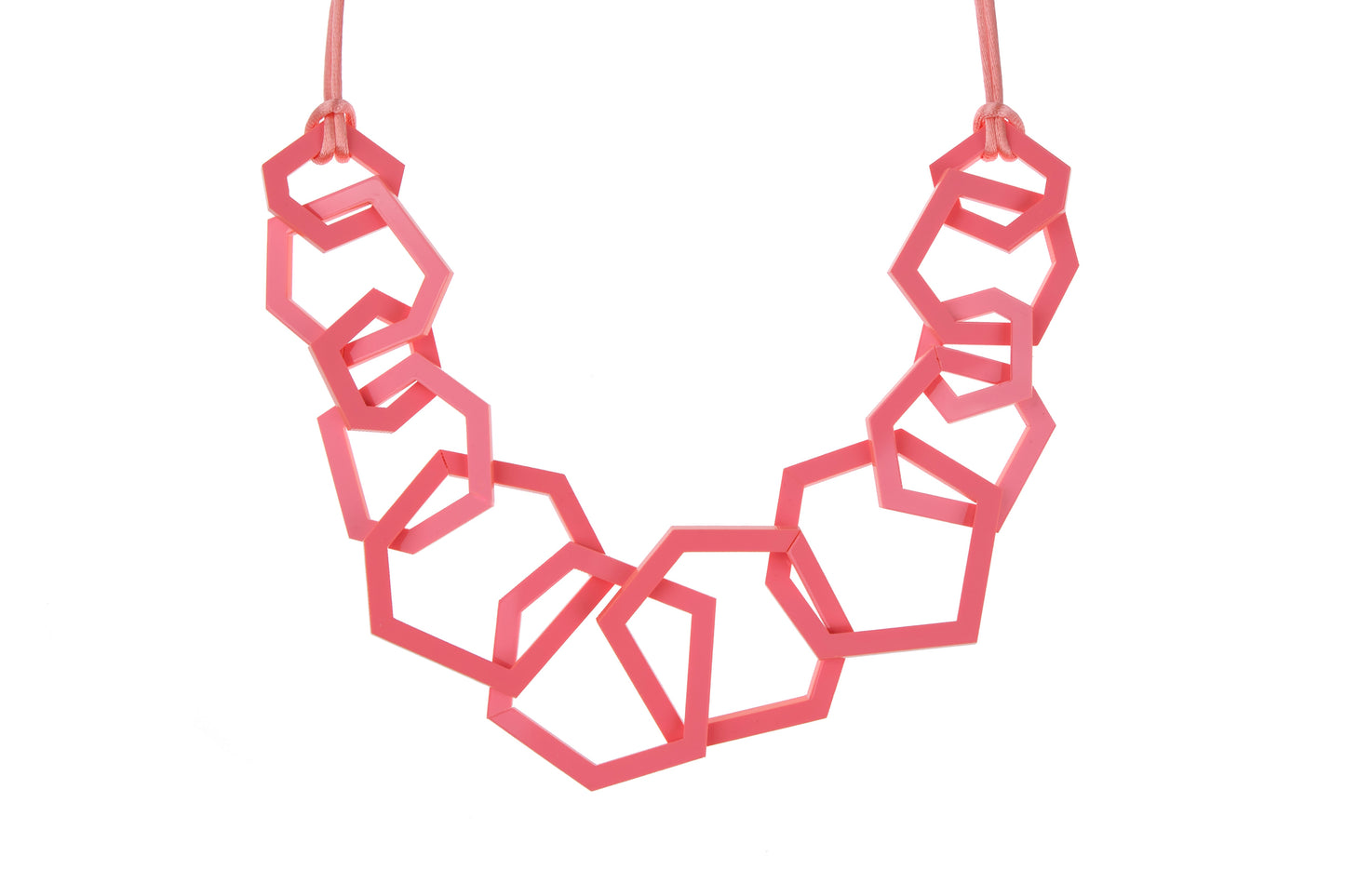 Geometric pink necklace on a white background
