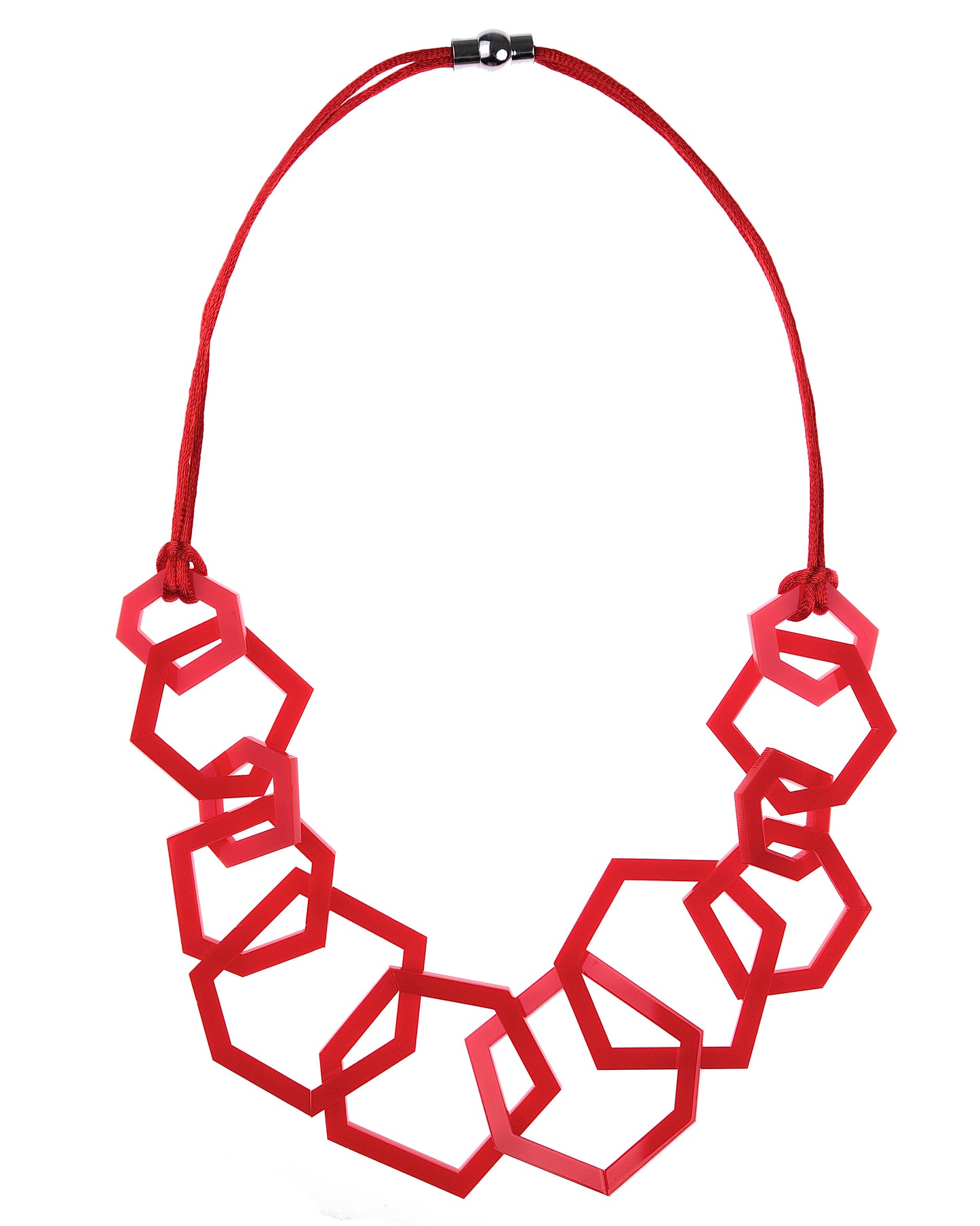 Red Geometric Statement Acrylic Necklace.