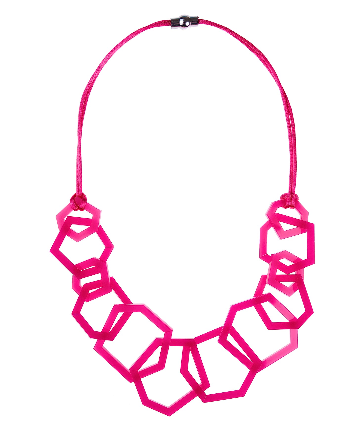 Fuchsia Pink Geometric Statement Acrylic Necklace.