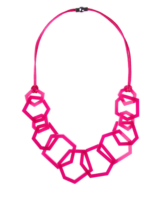 Fuchsia Pink Geometric Statement Acrylic Necklace.