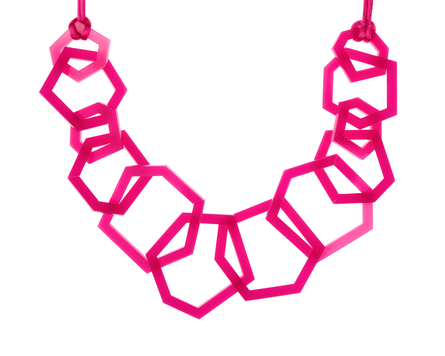 Fuchsia Pink Geometric Statement Acrylic Necklace.