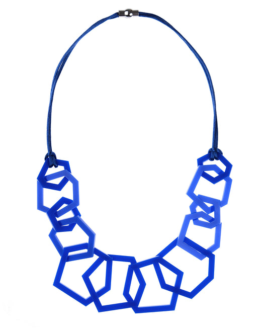 Royal Blue Geometric Statement Acrylic Necklace.
