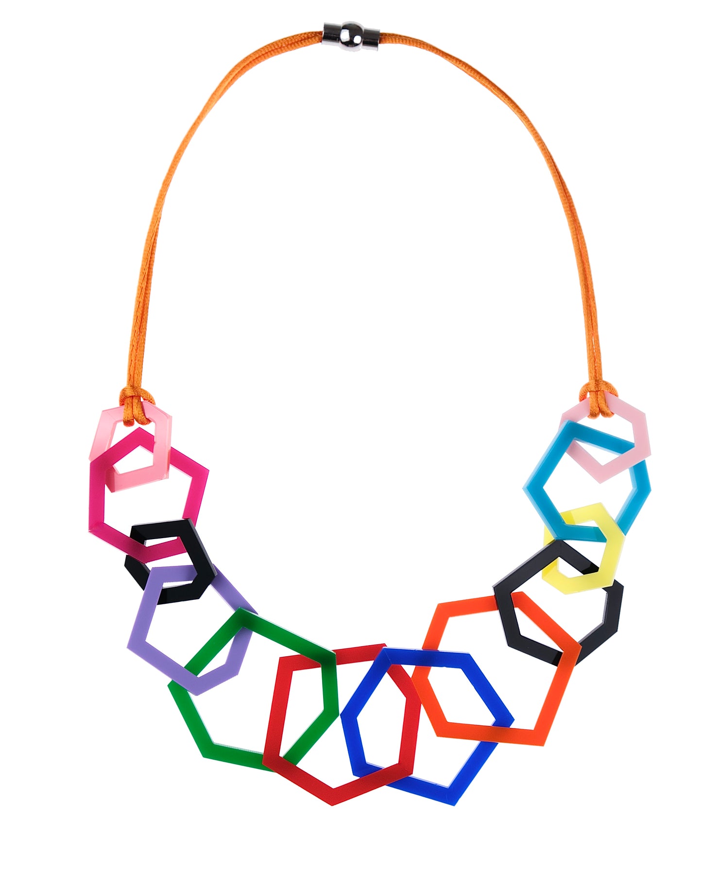 Rainbow Geometric Statement Acrylic Necklace.