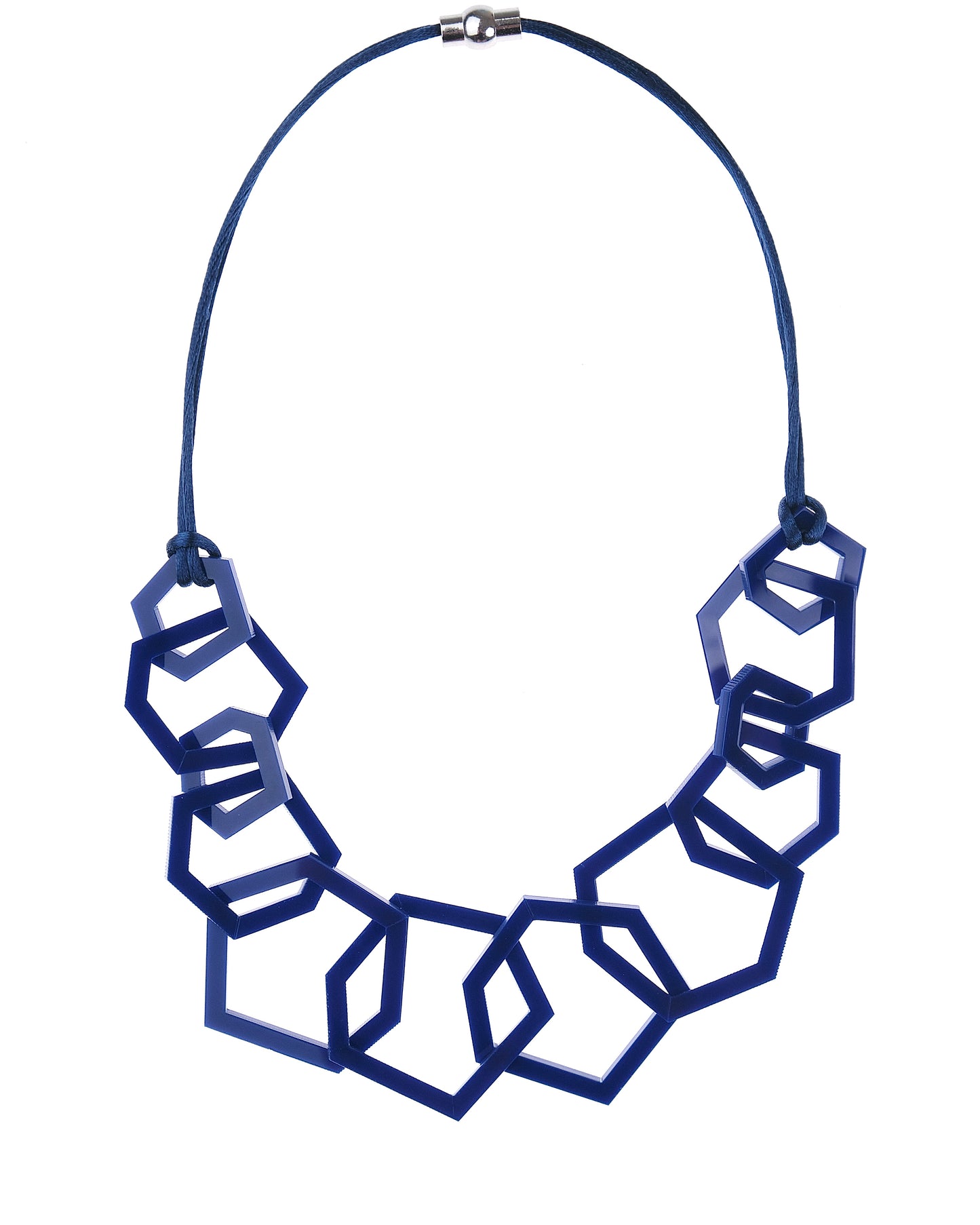 Navy Blue Geometric Statement Acrylic Necklace.