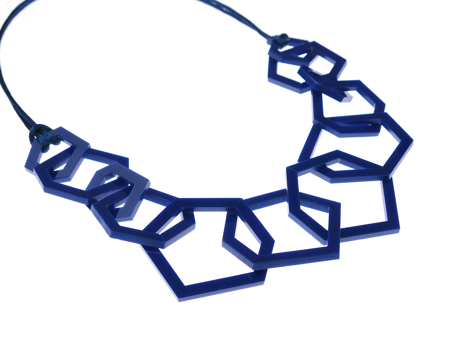 Navy Blue Geometric Statement Acrylic Necklace.