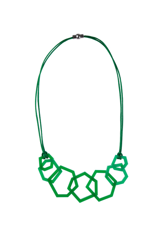 Emerald Green geometric necklace on white background