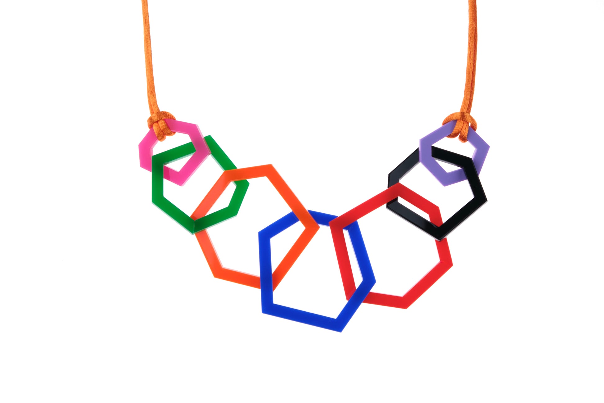 Multicolour geometric necklace on a white background