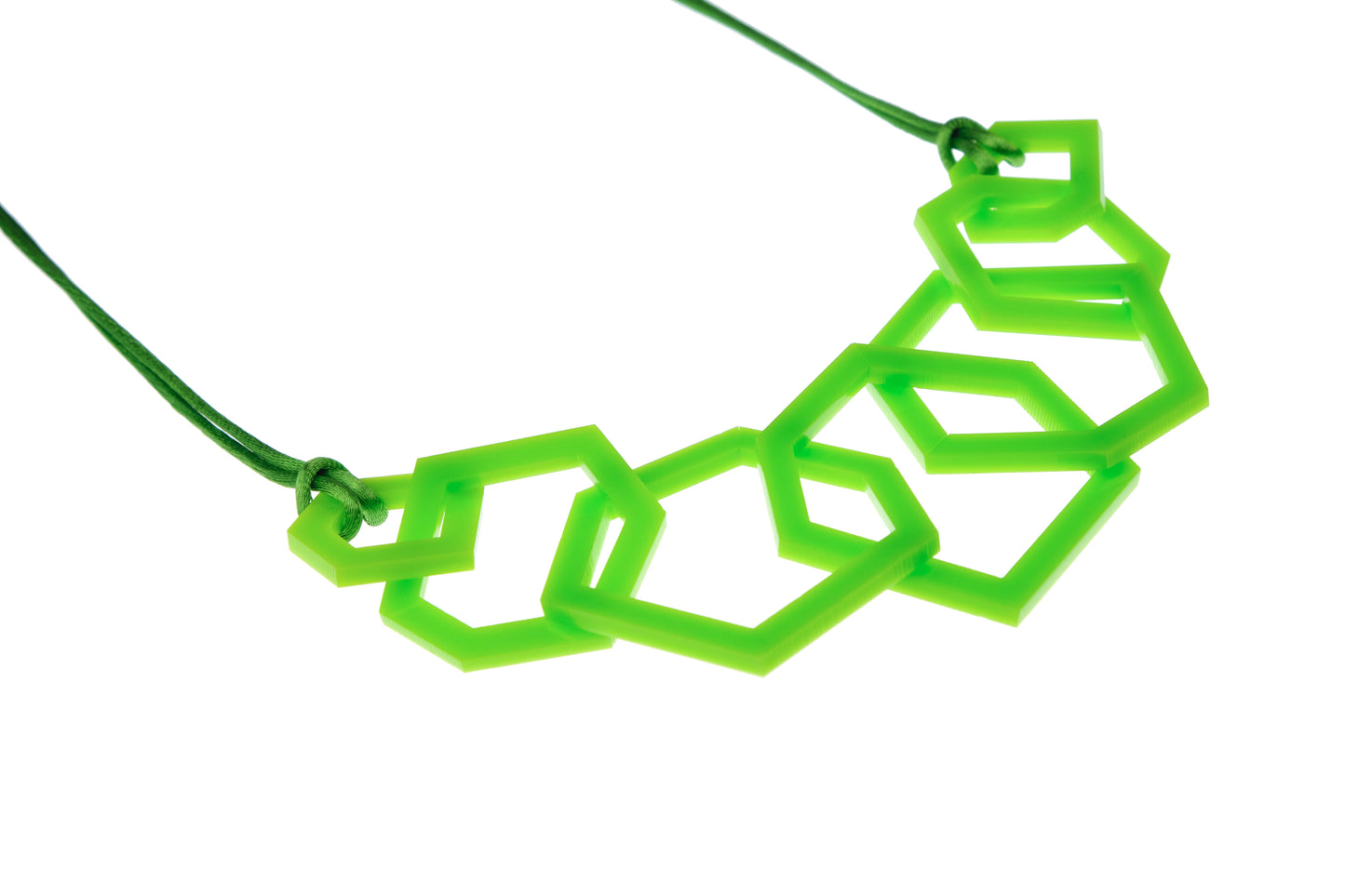 Lime Green geometric necklace on a white background