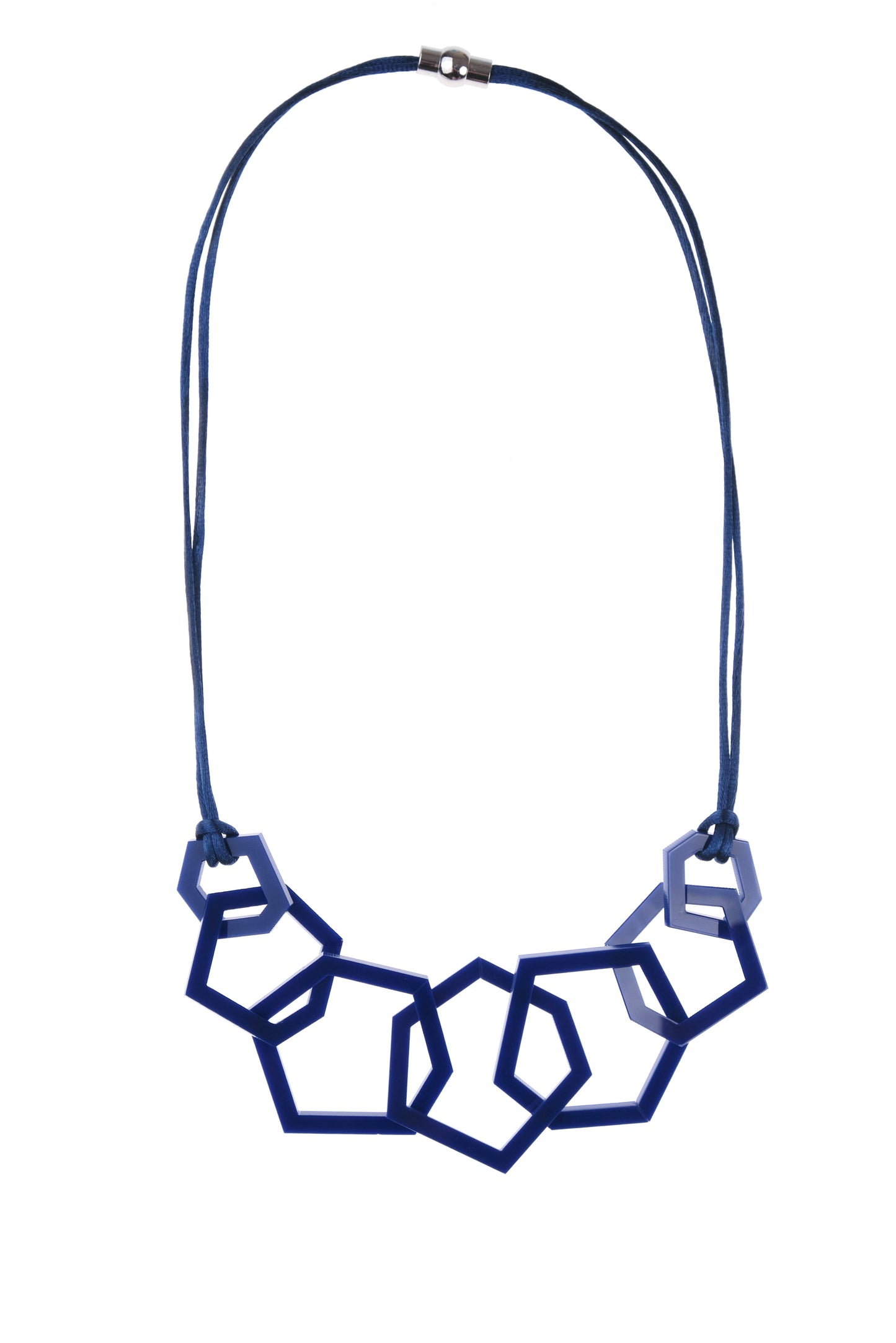 Navy blue Geometric necklace on a white background