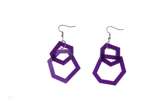 Purple geometric earrings on a white background