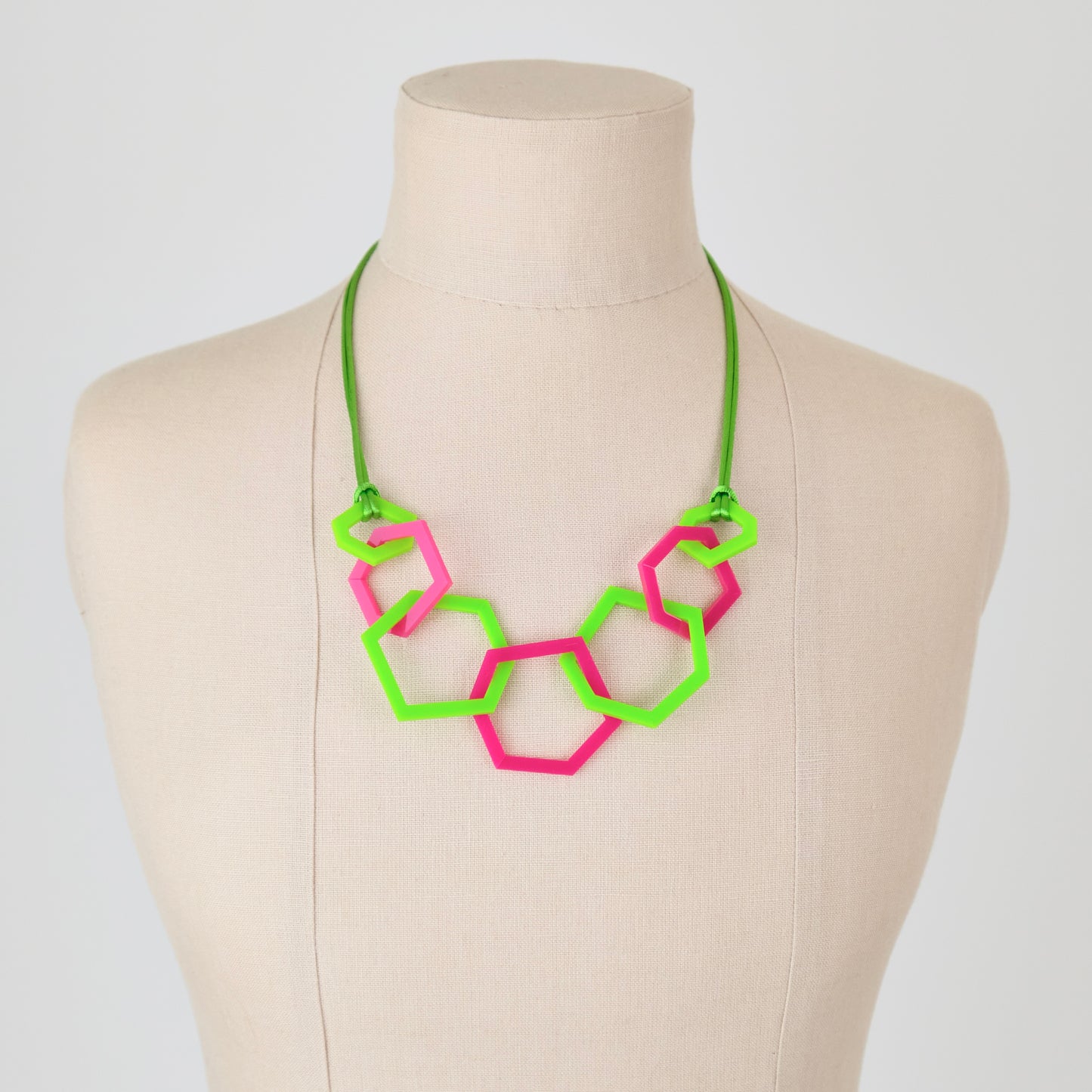 Lime Green and Fuchsia Pink Hexagon Acrylic Necklace. (Copy) (Copy)