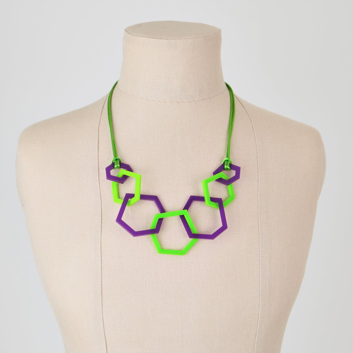 Lime Green and Purple Hexagon Acrylic Necklace. (Copy) (Copy) (Copy)