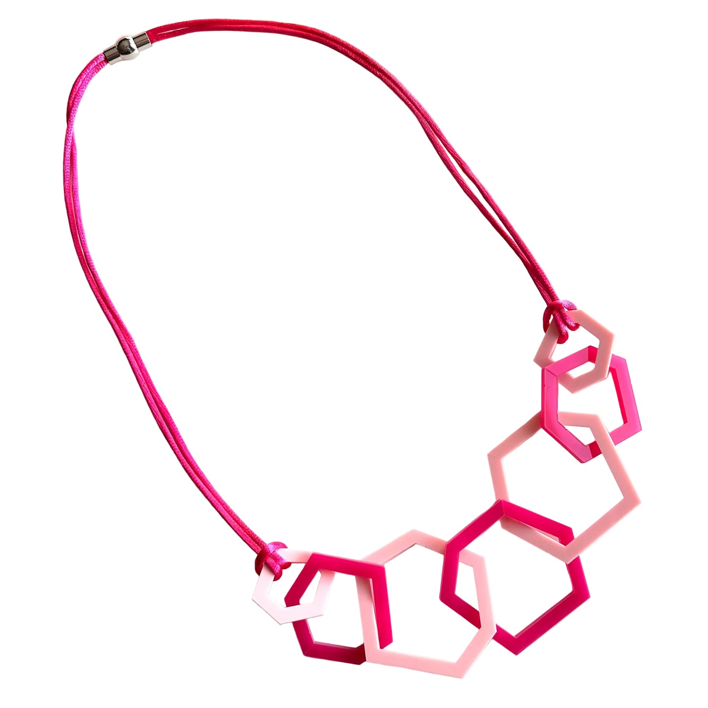 Pale Pink and Fuchsia Pink Hexagon Acrylic Necklace. (Copy)
