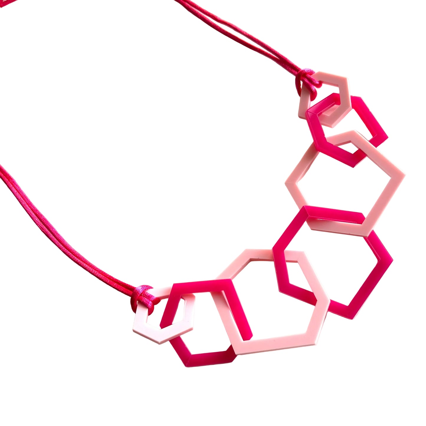 Pale Pink and Fuchsia Pink Hexagon Acrylic Necklace. (Copy)