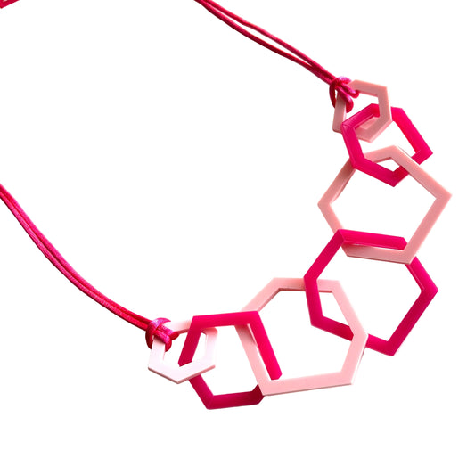 Pale Pink and Fuchsia Pink Hexagon Acrylic Necklace.