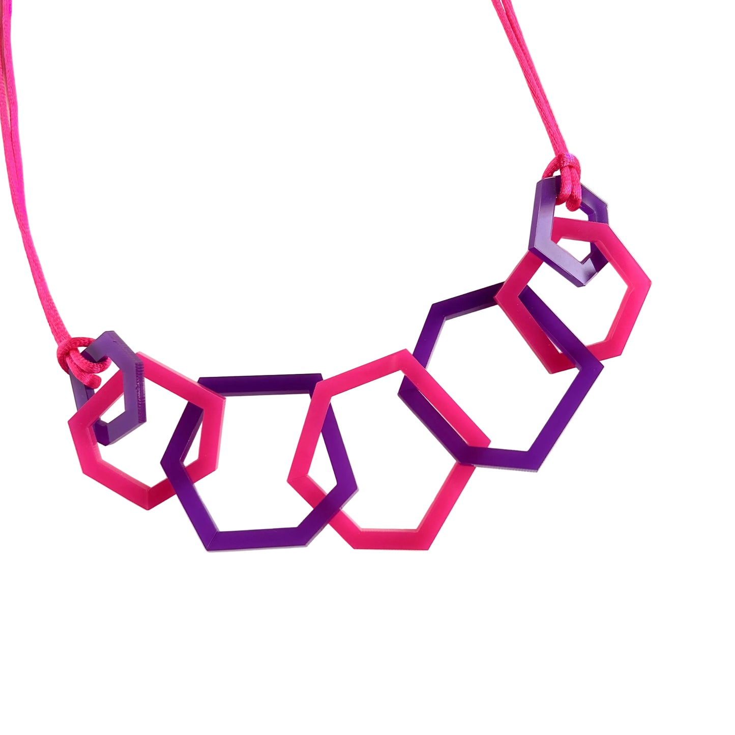 Purple and Fuchsia Pink Hexagon Acrylic Necklace. (Copy)