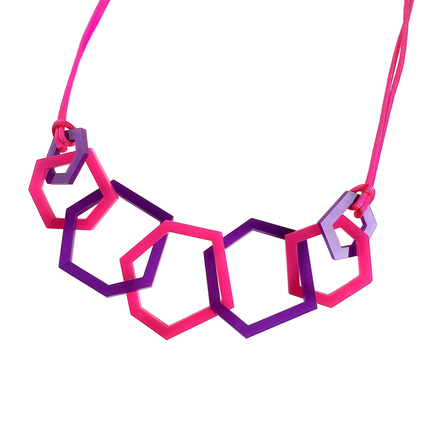 Purple and Fuchsia Pink Hexagon Acrylic Necklace. (Copy)