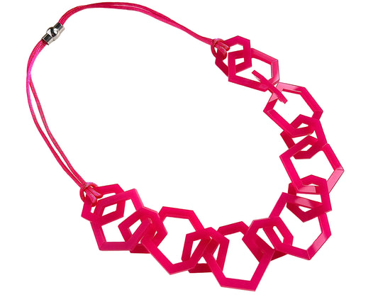 Bright Pink Acrylic Chain Necklace.