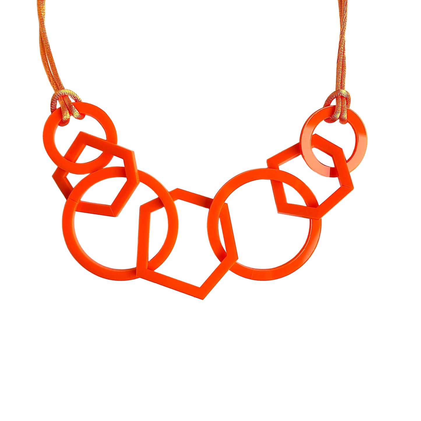 Orange Circle and Hexagon Link Acrylic Necklace. (Copy)