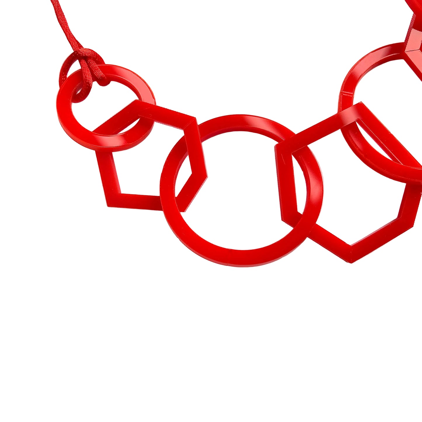 Red Circle and Hexagon Link Acrylic Necklace.