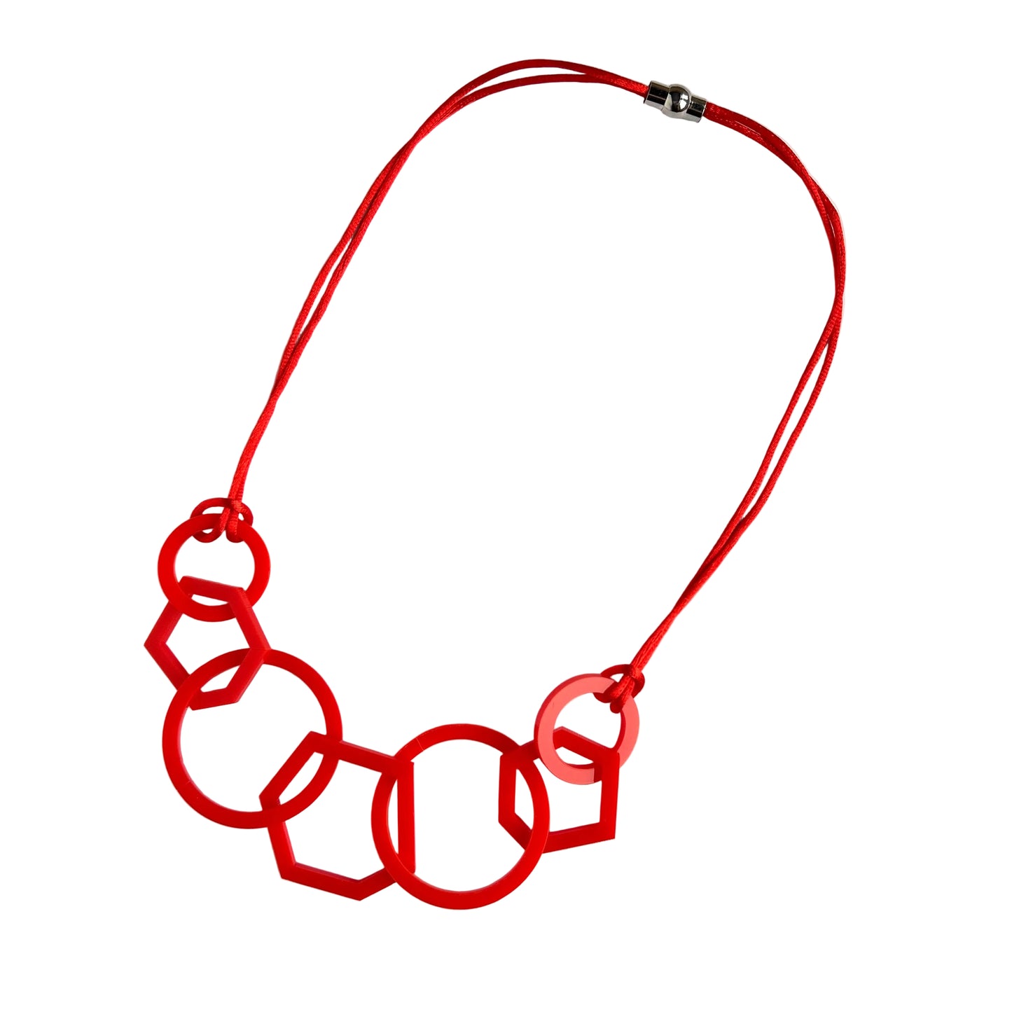 Red Circle and Hexagon Link Acrylic Necklace.