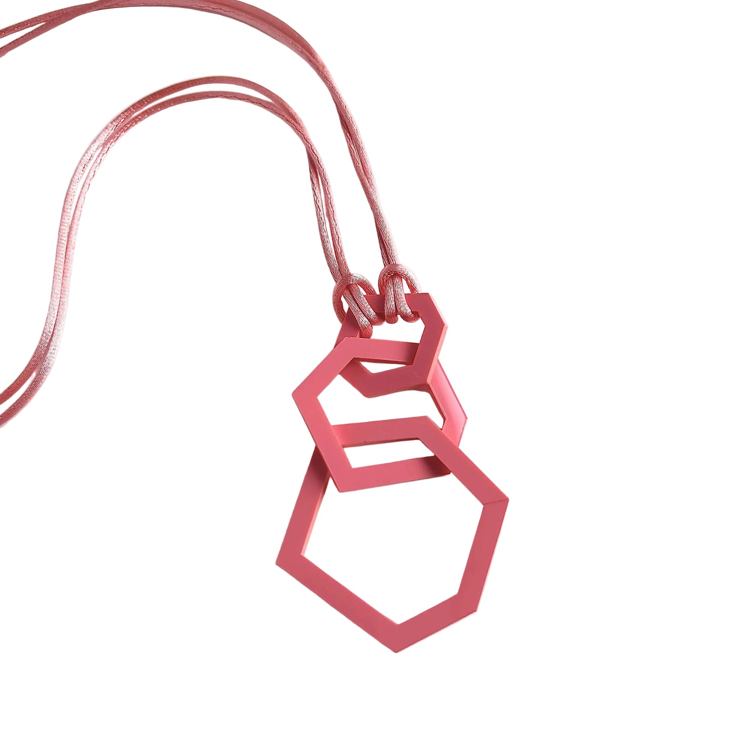 Coral Pink Acrylic Hexagon Pendant Necklace.