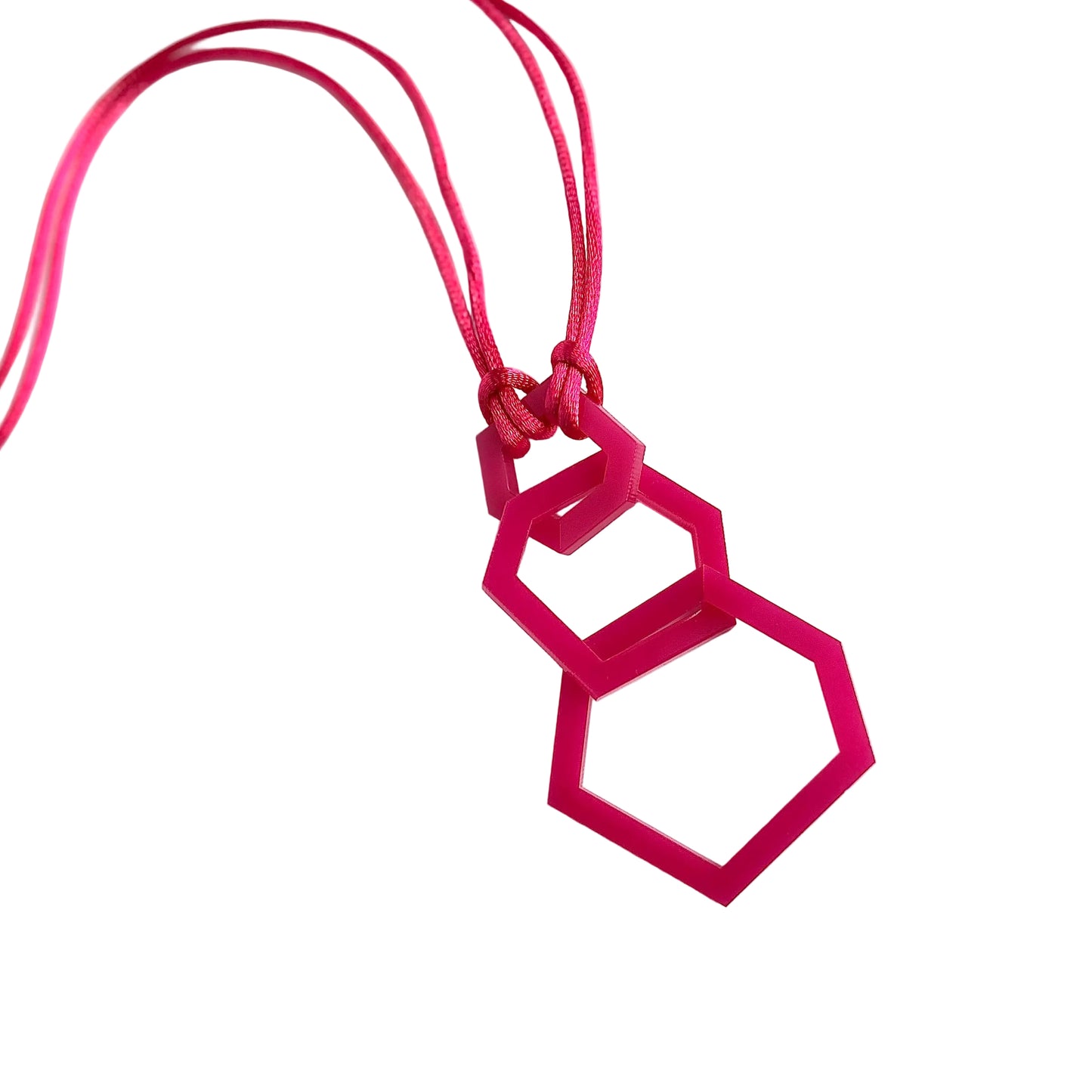 Fuchsia Pink Acrylic Hexagon Pendant Necklace
