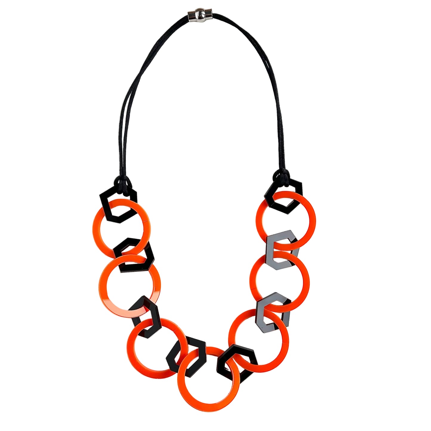 Red and Black Geometric Acrylic Chain Necklace.