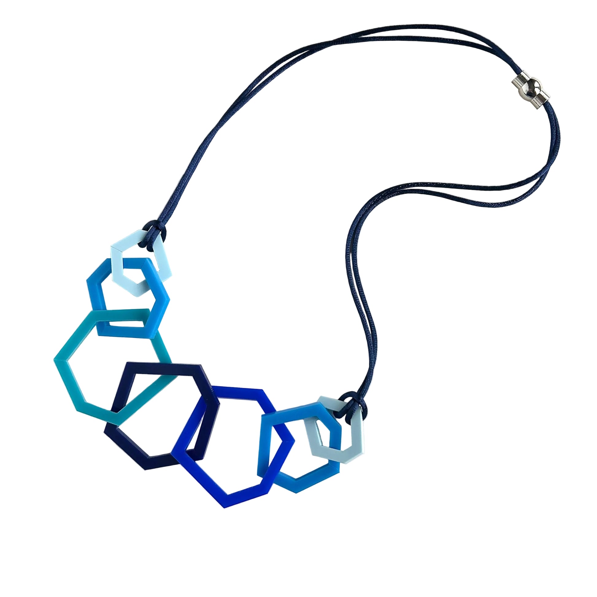 vy, roayl and turquoise blue necklace on white background