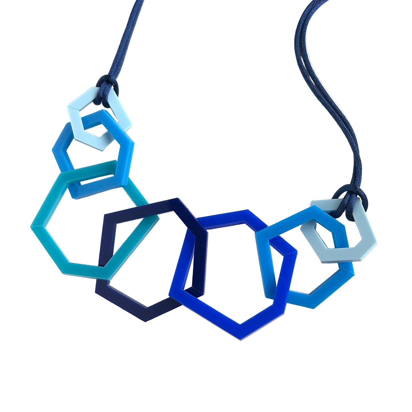vy, roayl and turquoise necklace on a white background