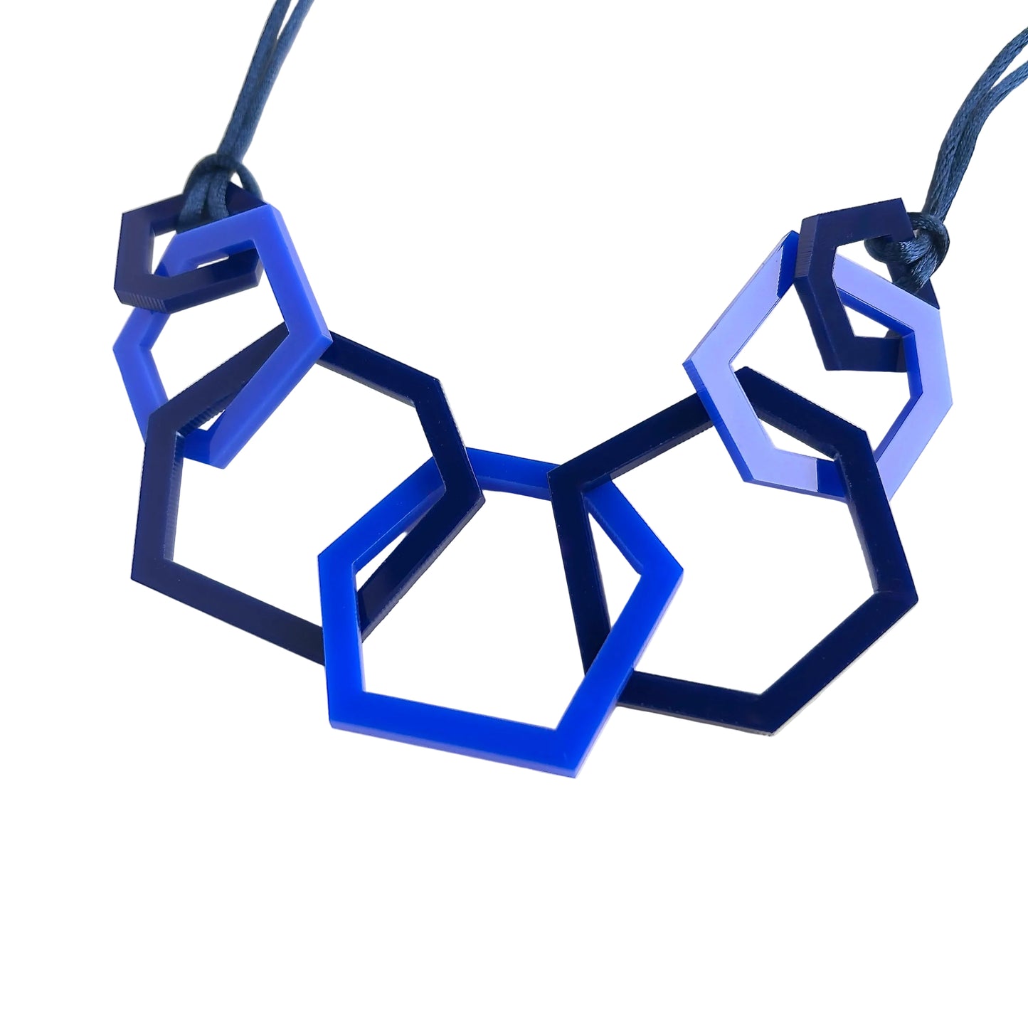 Navy and Royal Blue Hexagon Acrylic Necklace. (Copy) (Copy)