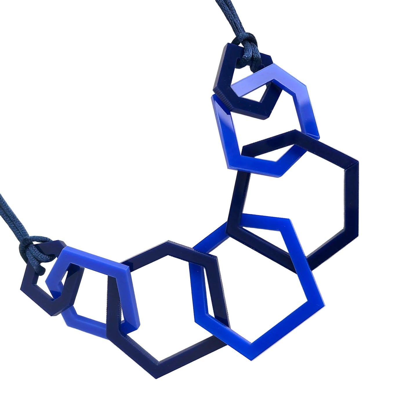 Navy and Royal Blue Hexagon Acrylic Necklace. (Copy) (Copy)