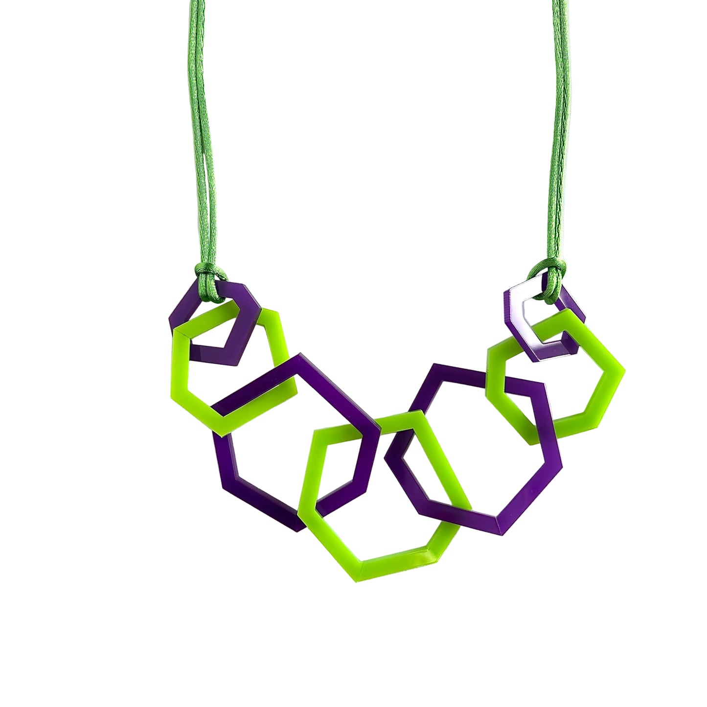 Lime Green and Purple Hexagon Acrylic Necklace. (Copy) (Copy) (Copy)