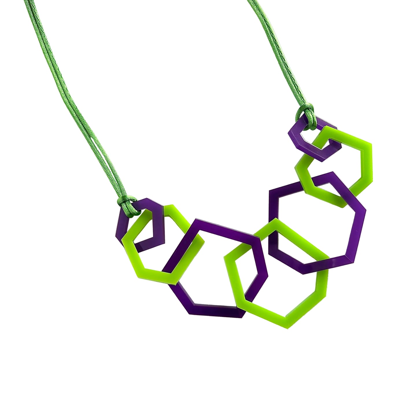 Lime Green and Purple Hexagon Acrylic Necklace. (Copy) (Copy) (Copy)