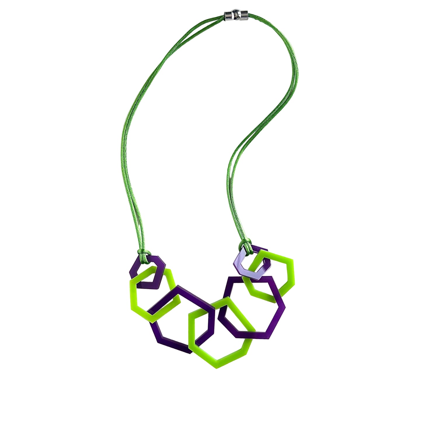 Lime Green and Purple Hexagon Acrylic Necklace. (Copy) (Copy) (Copy)