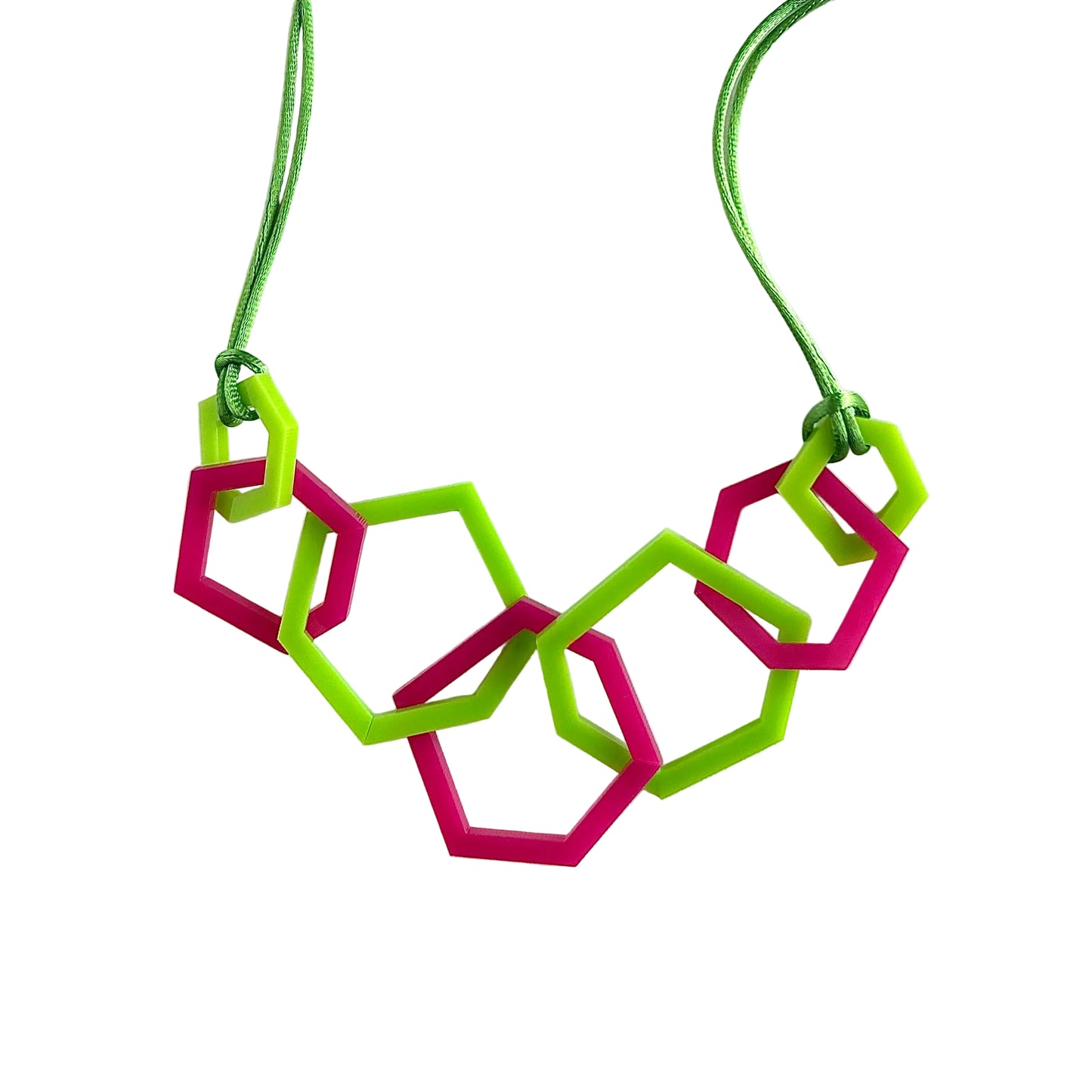 Lime Green and Fuchsia Pink Hexagon Acrylic Necklace. (Copy) (Copy)