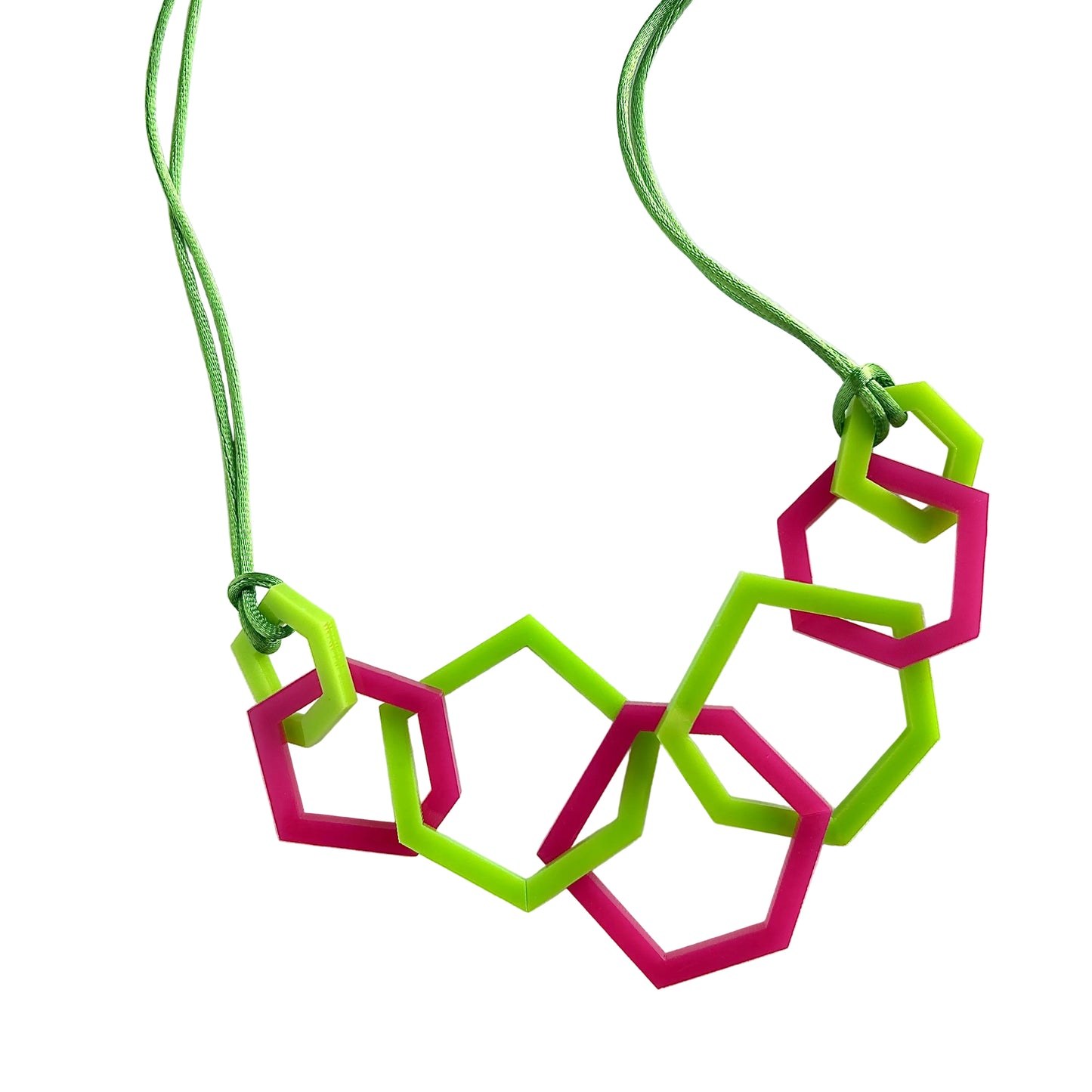 Lime Green and Fuchsia Pink Hexagon Acrylic Necklace. (Copy) (Copy)